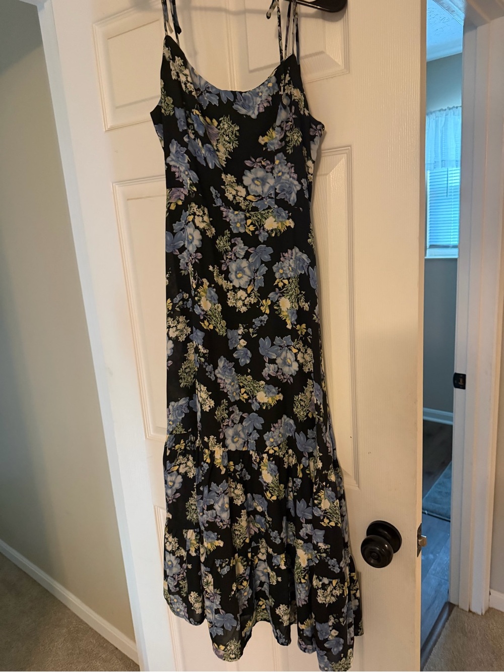 Lulu's Black Midi Slip Dress with Blue and Yellow Floral